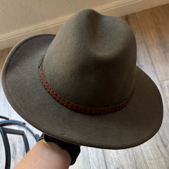 Crushable 100% Wool Green Gray Safari Fedora Travel Hat Braided Band Size 60 - Picture 14 of 16